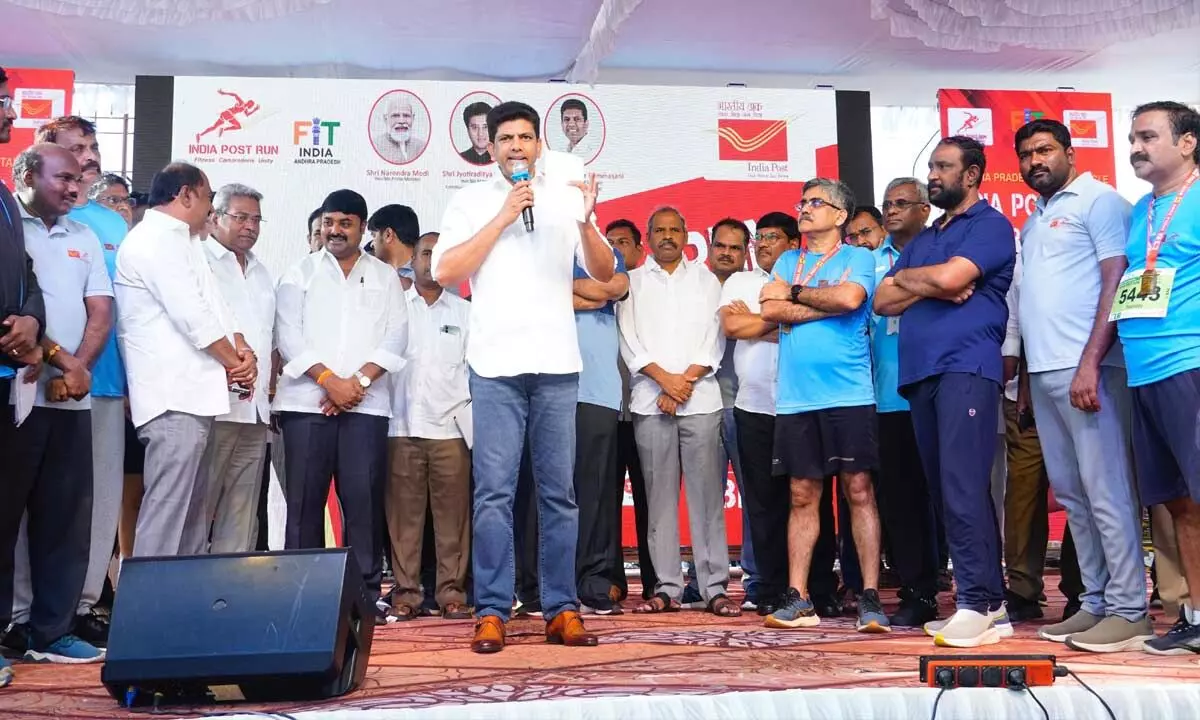 Union Minister Pemmasani Chandrasekhar addressing a meeting in Guntur on Sunday