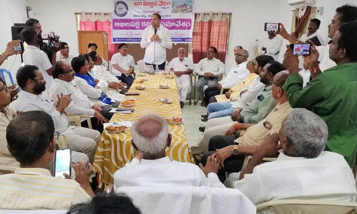 ZP Chairman Chinna Srinu addressing the roundtable meet in Vizianagaram on Sunday