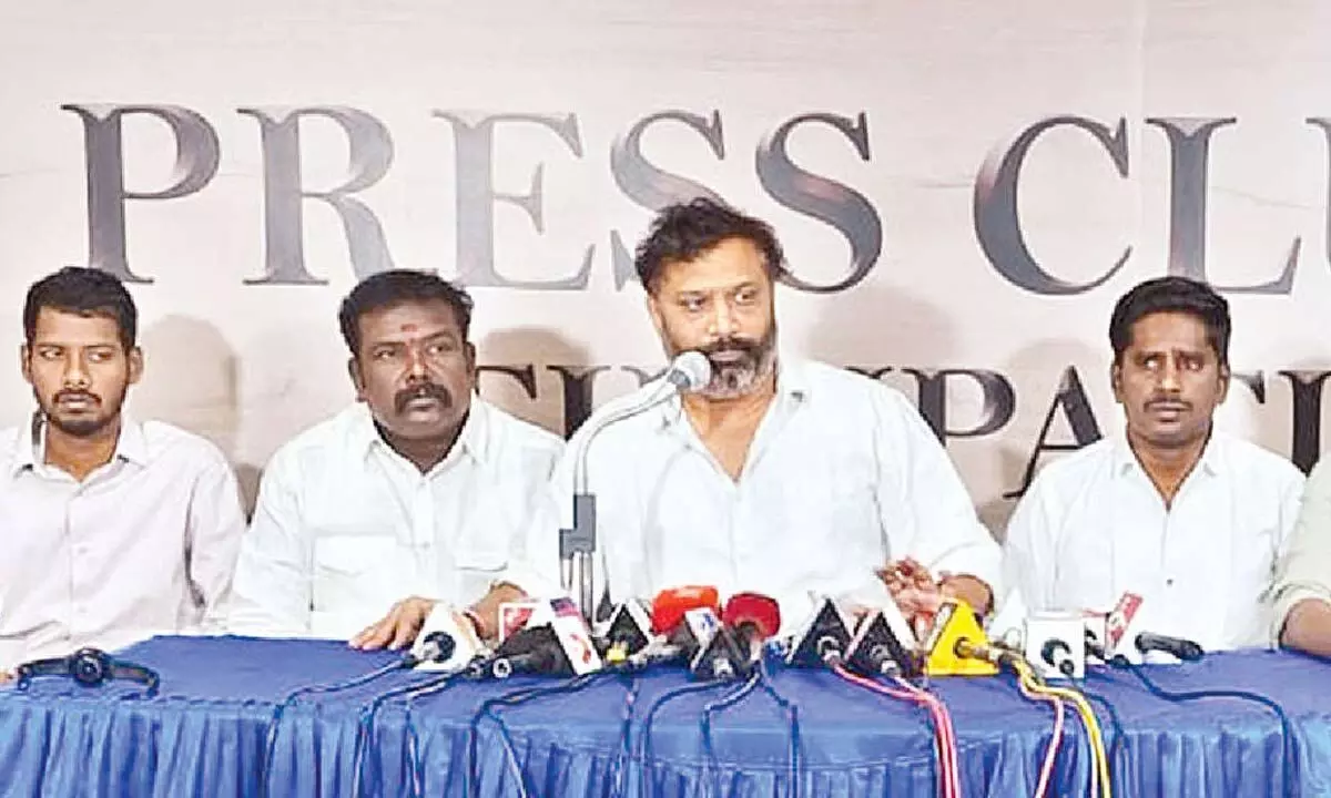 Jana Sena leader Kiran Royal speaking to the media in Tirupati on Sunday