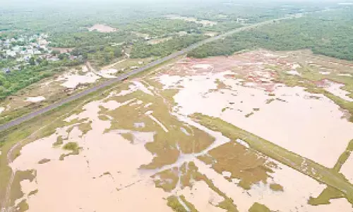 A drone visual of water reaching Settigunta tank in Railway Kodur mandal in Annamayya district