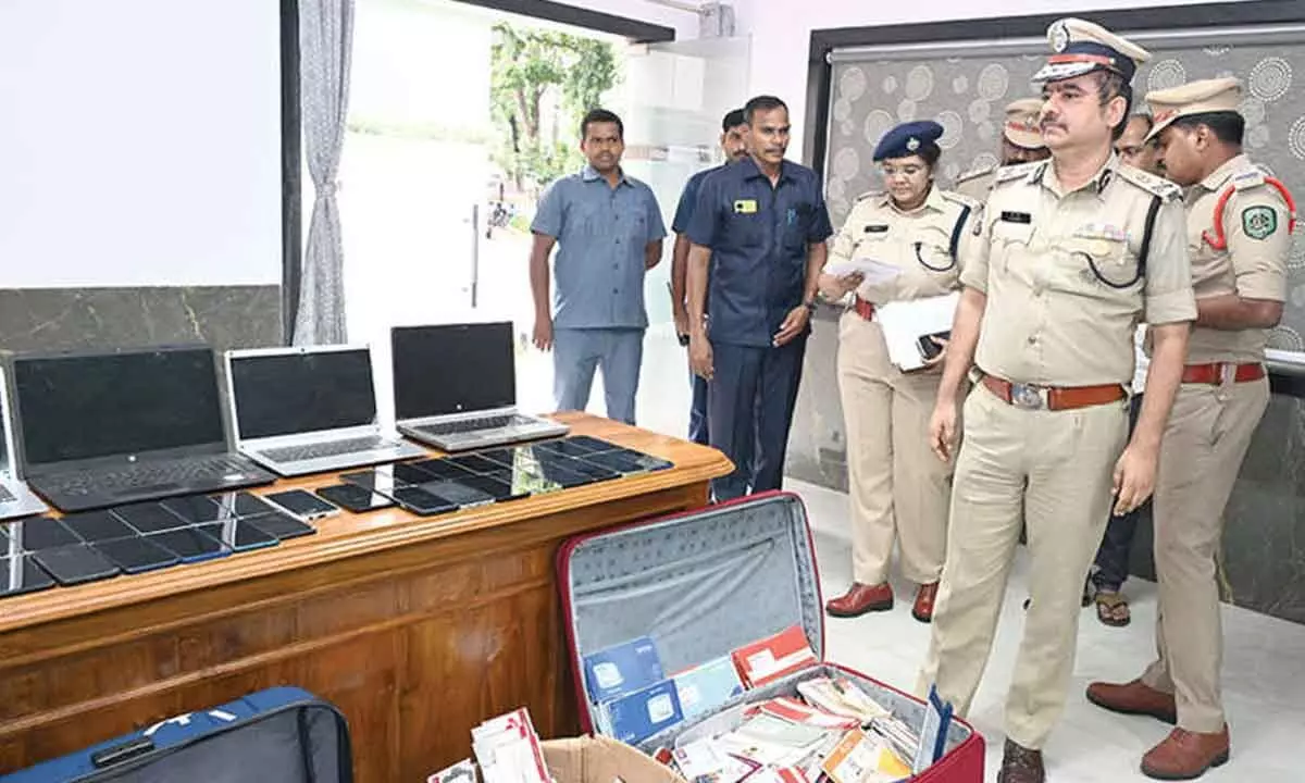 City Police Commissioner Shanka Brata Bagchi examining the seized property in Visakhapatnam on Thursday