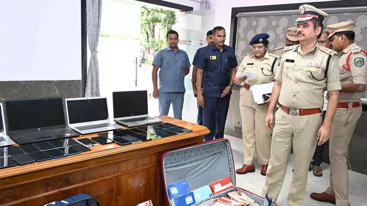 City Police Commissioner Shanka Brata Bagchi examining the seized property in Visakhapatnam on Thursday