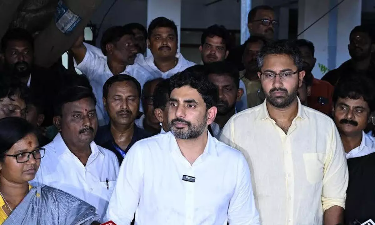 IT, electronics and HRD minister Nara Lokesh speaking to the media in Visakhapatnam on Friday