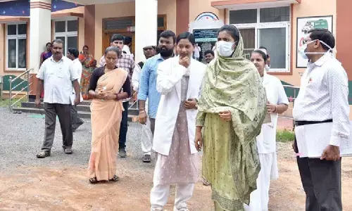 Prakasam collector A Thameem Ansariya inspecting Mother and Child Hospital in Ongole on Friday