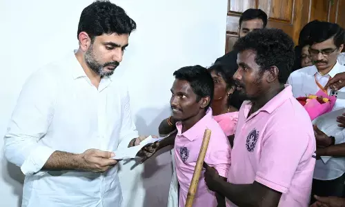 IT and HRD minister Nara Lokesh receiving grievances in Visakhapatnam on Friday