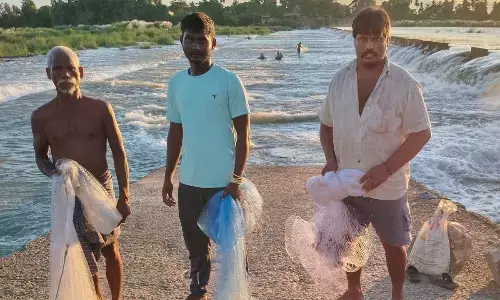 Inland fishermen at Narayanapuram project in Burja mandal