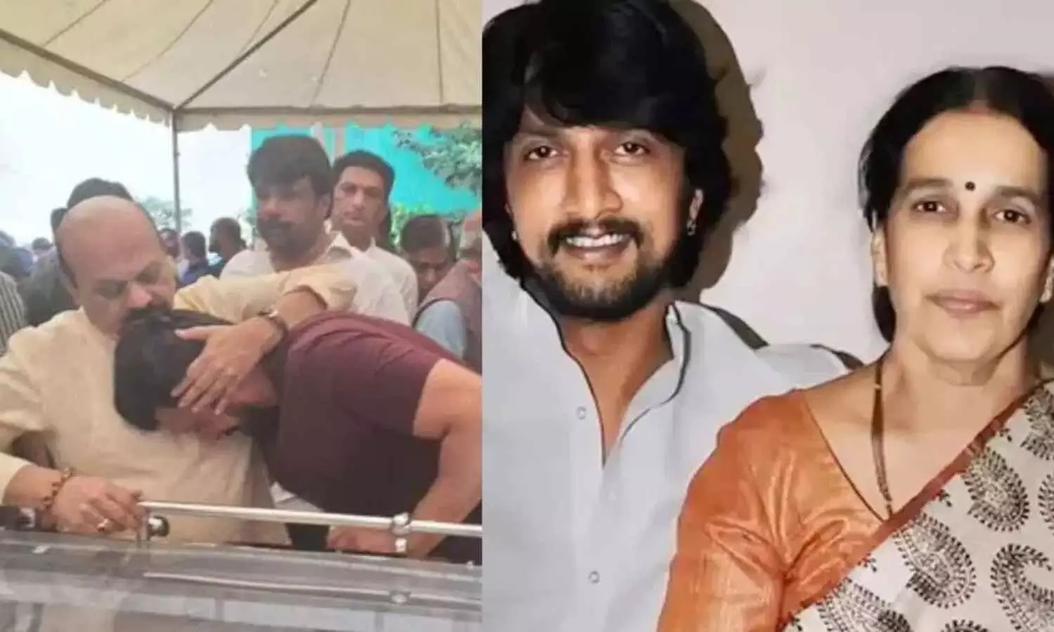 Basavaraj Bommai Consoles Kichcha Sudeep at Saroja Sanjeev’s Funeral in Bengaluru