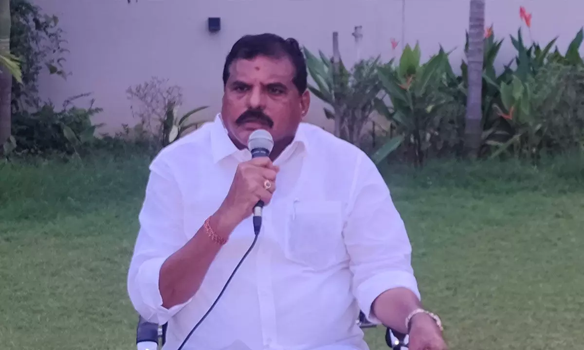 Senior YSRCP leader Botcha Satyanarayana speaking to the media in Vizianagaram on Monday