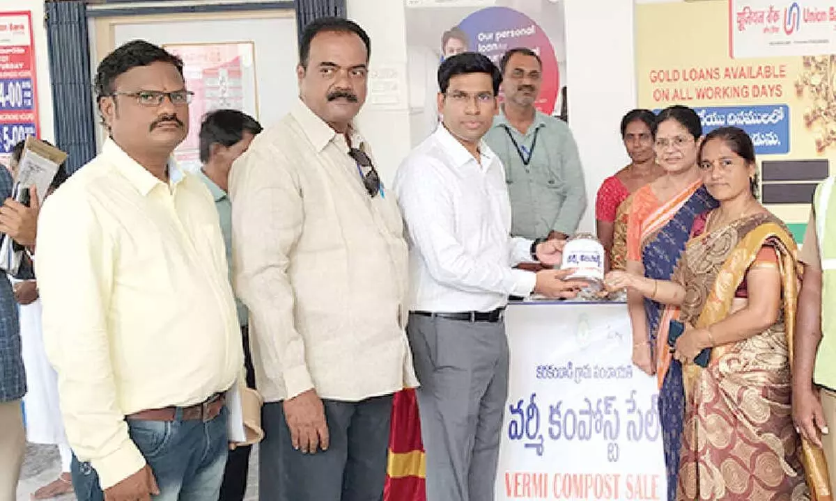 District Collector S Venkateswar inaugurating the sales of vermi compost at the Collectorate in Tirupati on Monday. DPO Susila Devi is also seen.