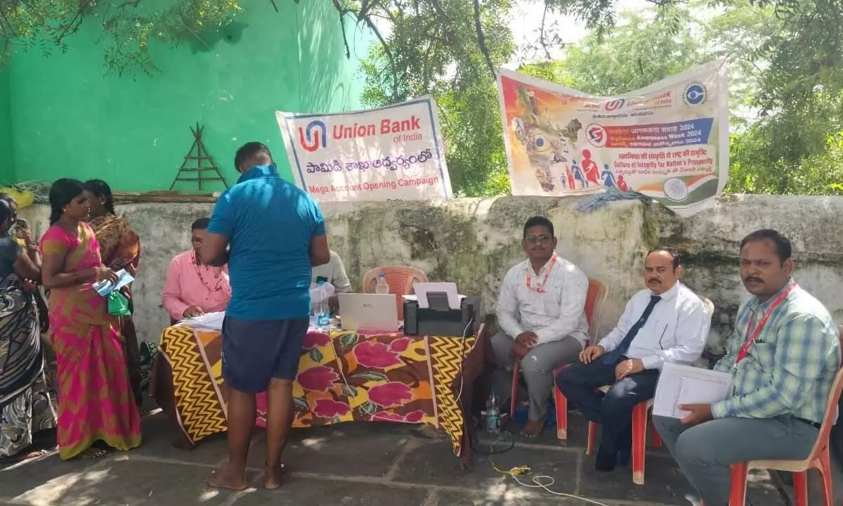 Union Bank of india Pamidi branch staff conducting mega account opening campaign in  Ramagiri village on Monday