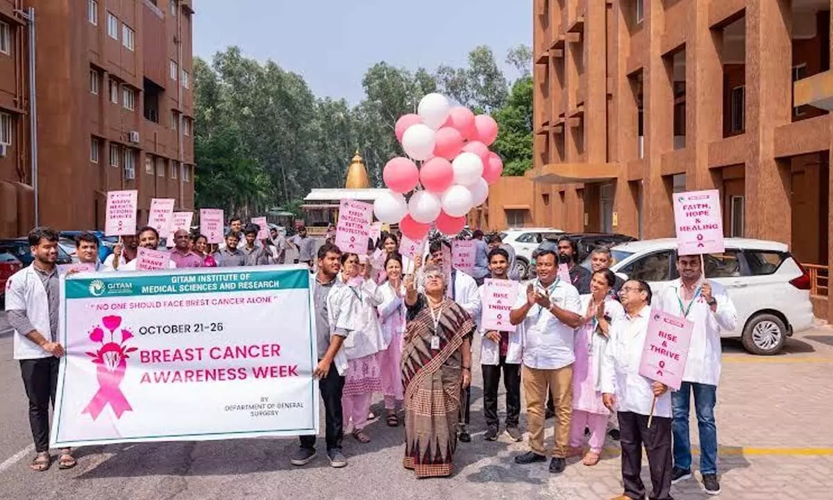 Marking the breast cancer awareness month, GITAM organises a walkathon in Visakhapatnam on Tuesday