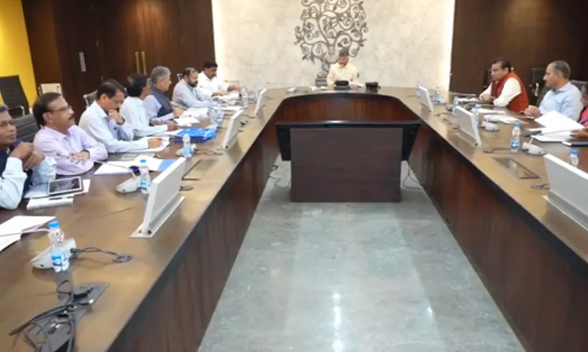 Chief Minister N Chandrababu Naidu reviews status of ongoing railway works, at the Secretariat on Tuesday