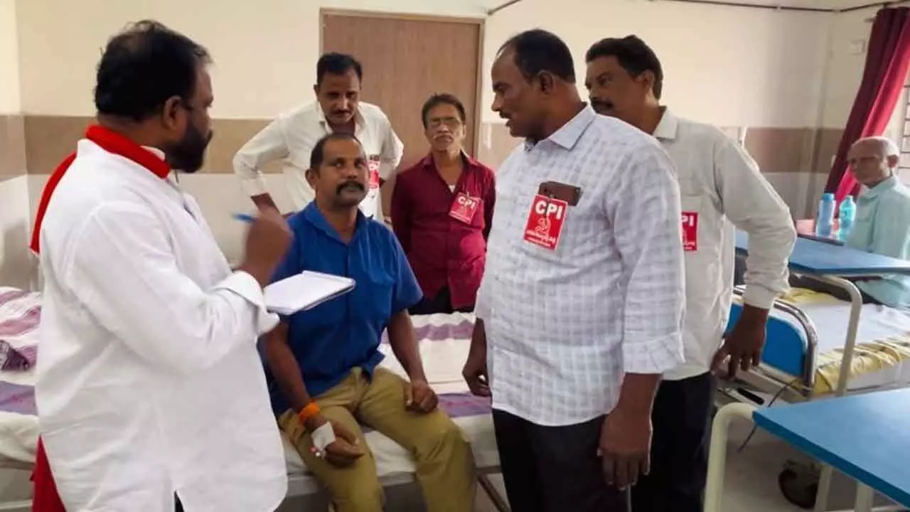 CPI leaders interacting with patients at ESI Hospital in Rajamahendravaram