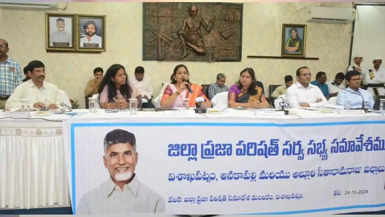 Home minister Vangalapudi Anitha speaking at the district review meeting in Visakhapatnam  on Thursday