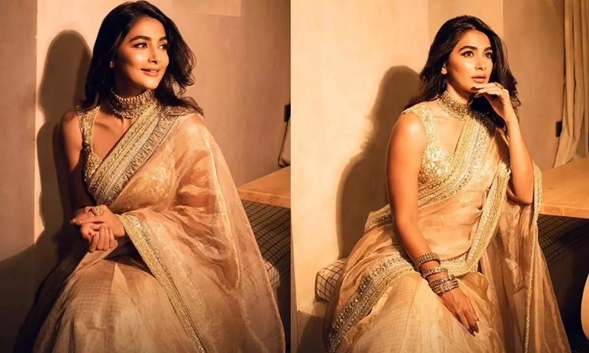 Pooja Hegde is Diwali ready in shimmery golden saree