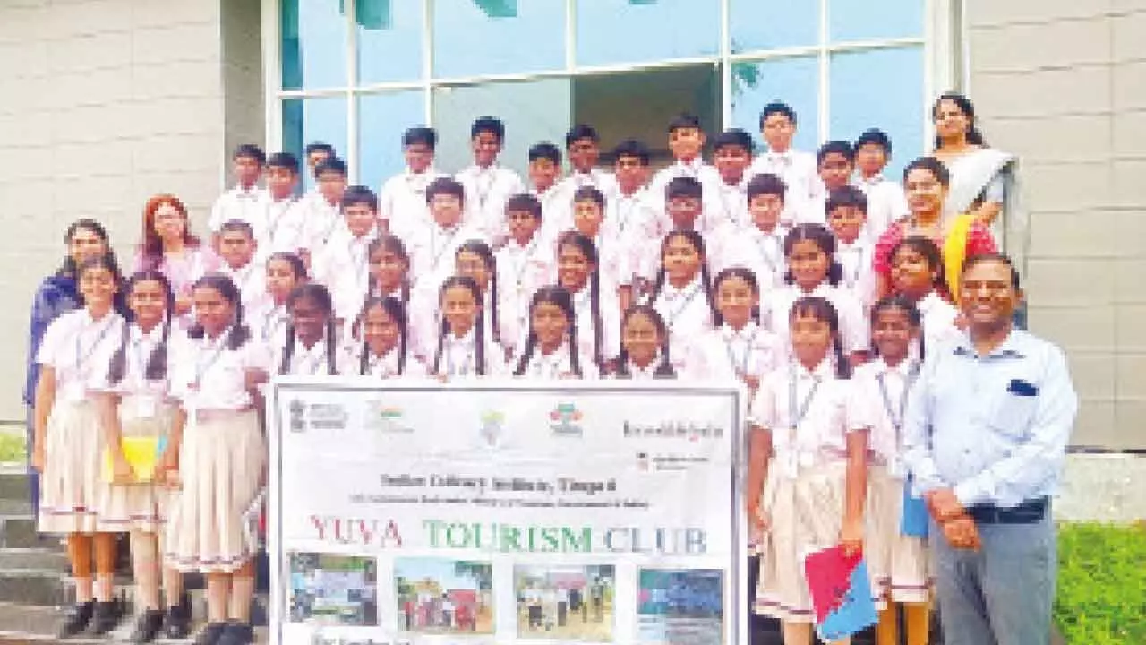 Students of BGS Vignatham school at the ICI Tirupati on Thursday