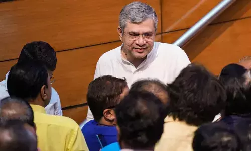 Union Minister Ashwini Vaishnaw interacts with media persons after press briefing on the Cabinets decisions, in New Delhi on Thursday