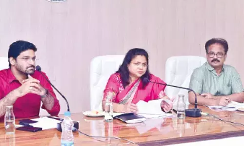 West Godavari Collector Chadalavada Nagarani holding a meeting in Bhimavaram on Thursday