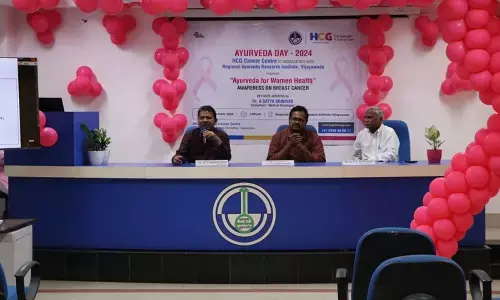 Medical oncologist Dr A Satya Prasad and RARI research officer  Dr AJV Saiprasad at the cancer awareness programme organised by the Regional Ayurveda Research Institute in Vijayawada on Friday