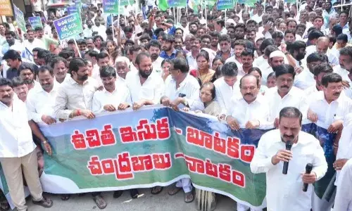 YSRCP leaders and activists taking out a rally in Nellore city on Friday