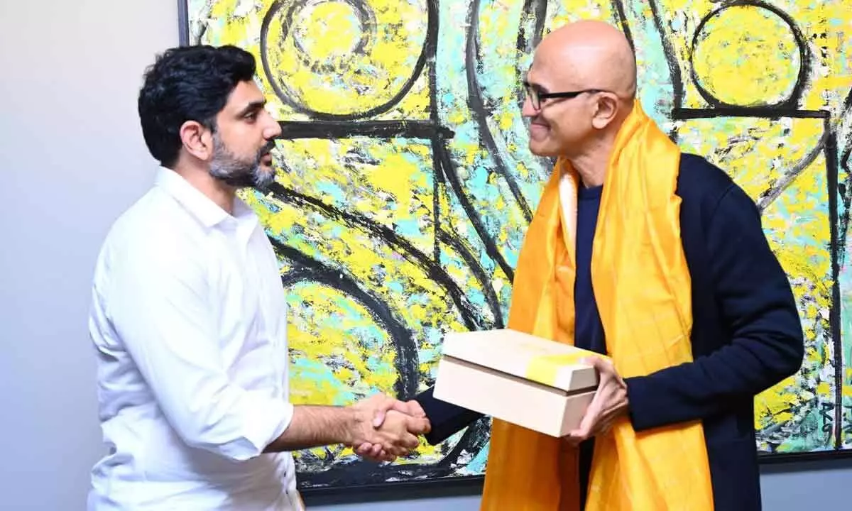 AP Minister Nara Lokesh meets Satya Nadella, Seeks Investments in the state