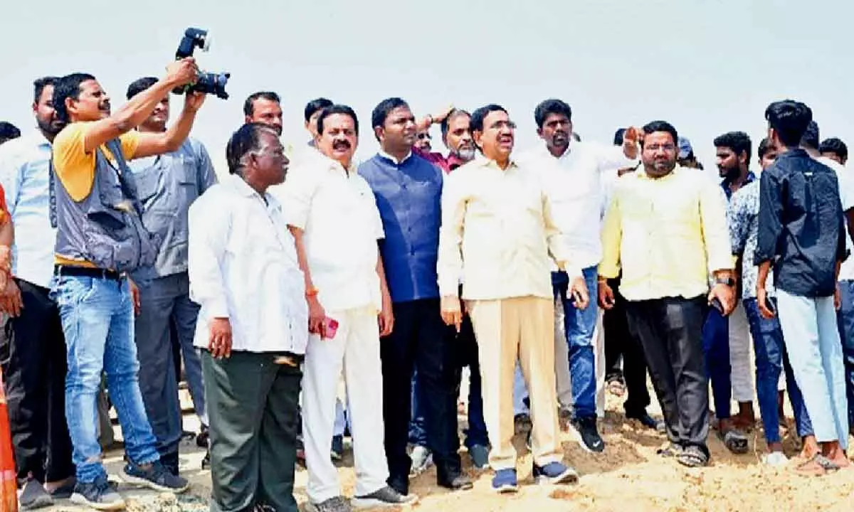 Minister Narayana inspects sand reaches in Nellore