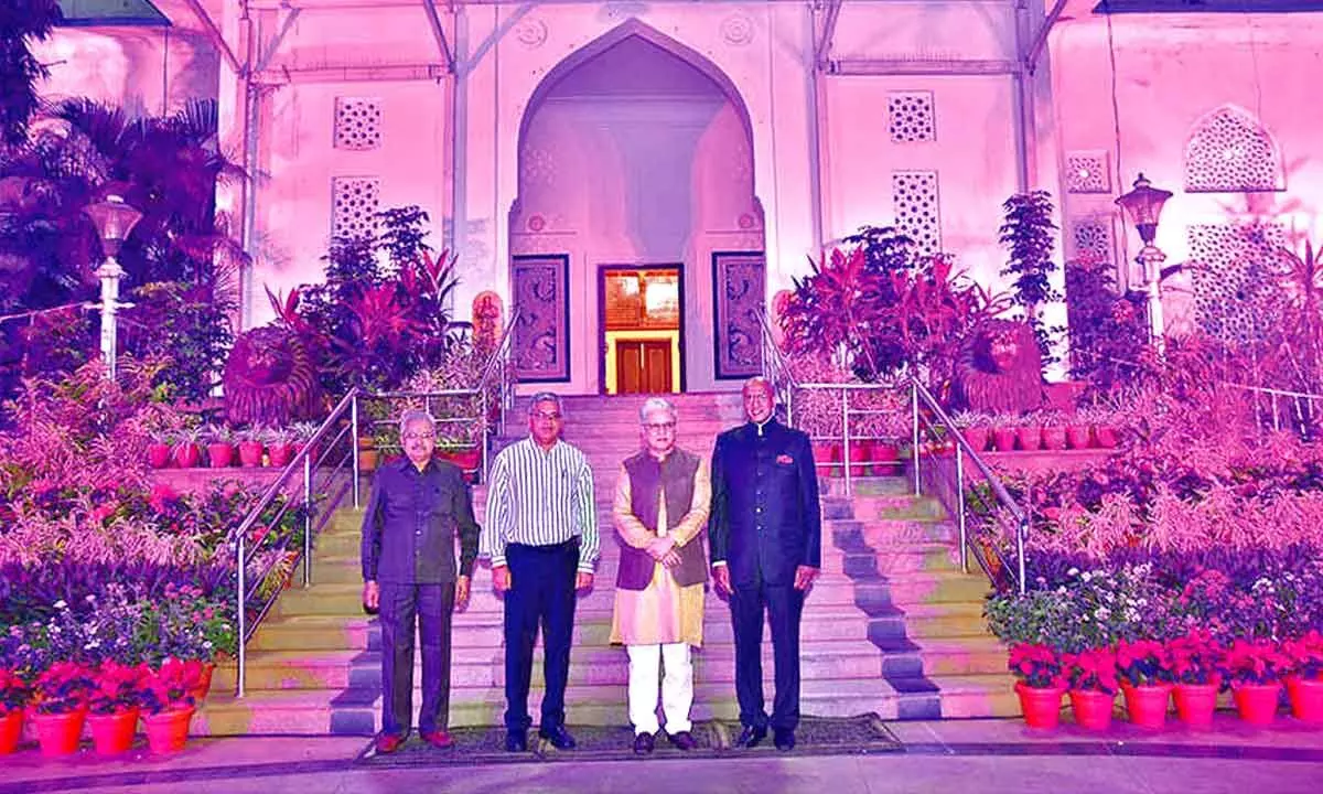 Raj Bhavan illuminated in pink for breast cancer awareness