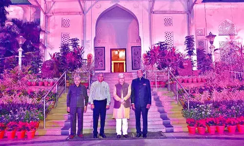 Raj Bhavan illuminated in pink for breast cancer awareness