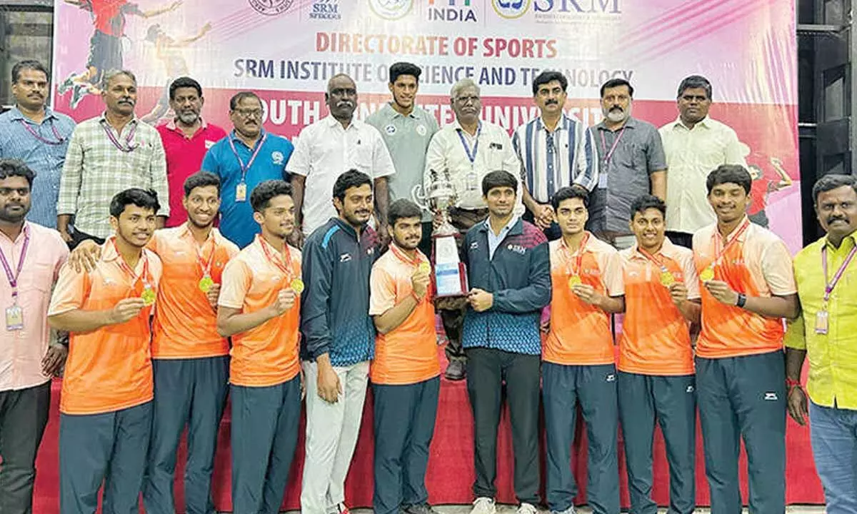 SRM-AP team with the winners trophy at the university premises on Friday