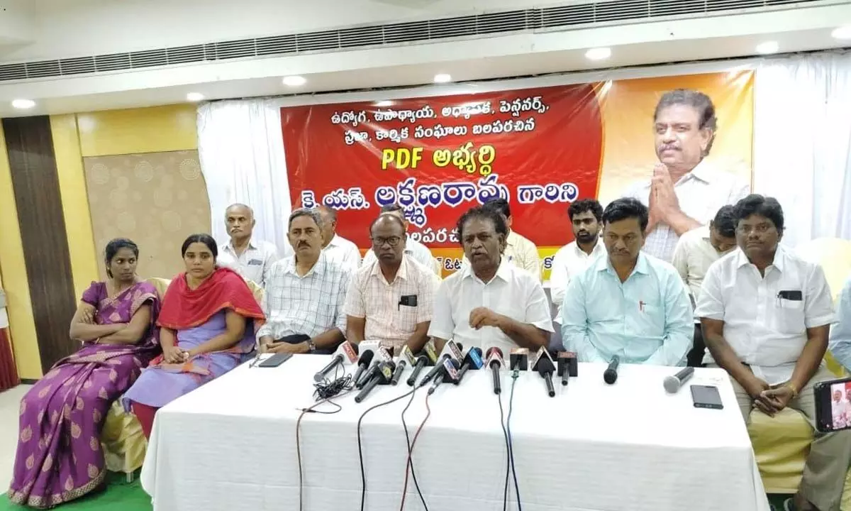 MLC and PDF candidate for Guntur Krishna districts Graduates MLC constituency KS Lakshamana Rao addressing the media in Guntur on Sunday