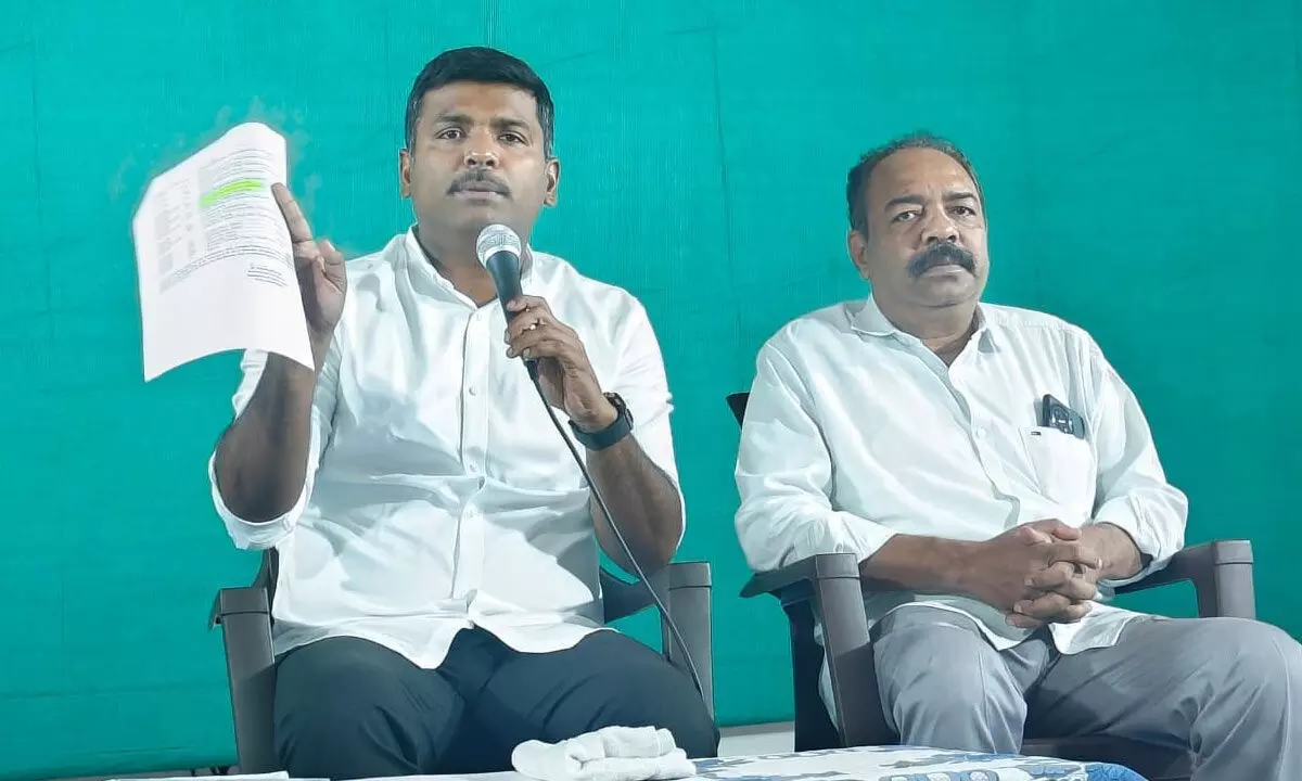 Former IT Minister Gudivada Amarnath speaking at the media conference held in Visakhapatnam on Sunday