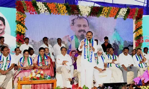Former MLA Bhumana Karunakar Reddy speaking at a meeting organised in Tirupati on Sunday