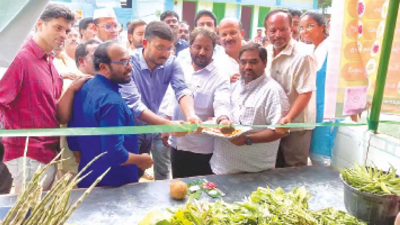 3. Annamayya District Joint Collector Adarsh Rajendran  and MLA Shahjahan Basha inaugurating Rythu Bazaar in  Madanapalle on Tuesday