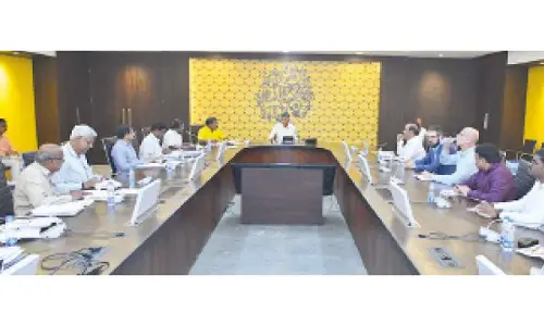 Chief Minister N Chandrababu Naidu holds a review on Polavaram project at the Secretariat on Tuesday