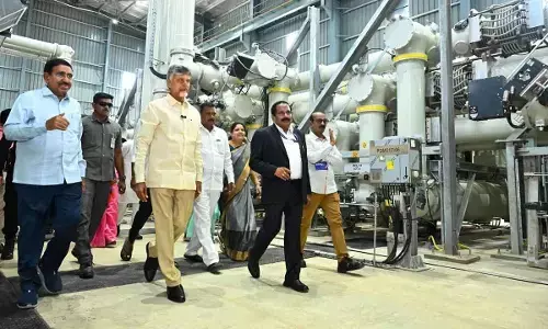 Chief Minister Nara Chandrababu Naidu at the inauguration of a power substation at Tallayapalem in Amaravati on Thursday