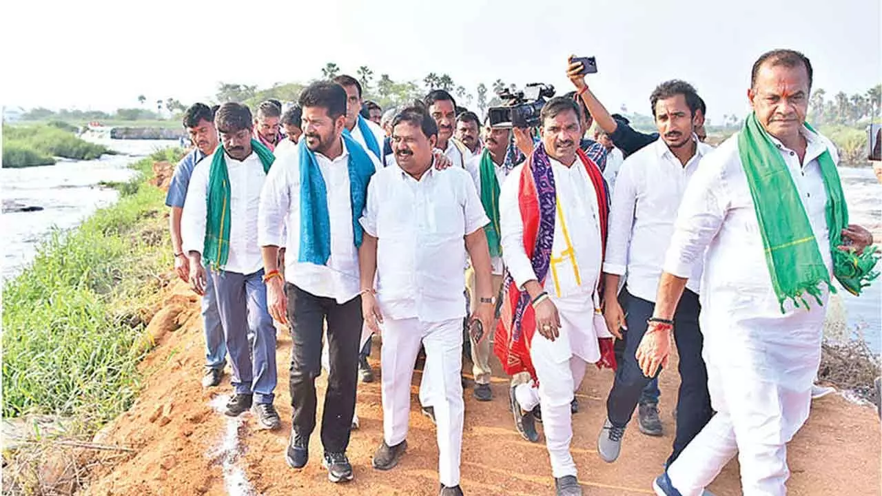 Chief Minister A Revanth Reddy during the Musi Punarjeeva Sankalpam Yatra at Sangem village in Yadadri- Bhuvanagiri district on Friday