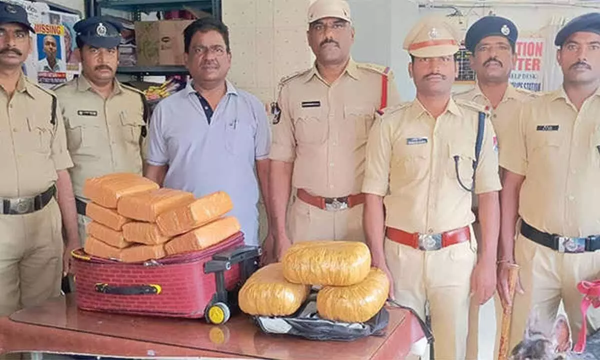 RPF and GRP sleuths with the seized items at Tirupati railway station on Friday