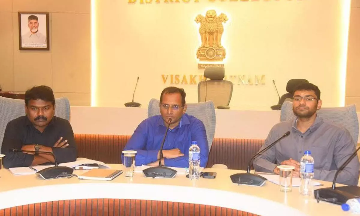 District collector M N Harendhira Prasad at a meeting with GVMC and VMRDA officials in Visakhapatnam on Friday