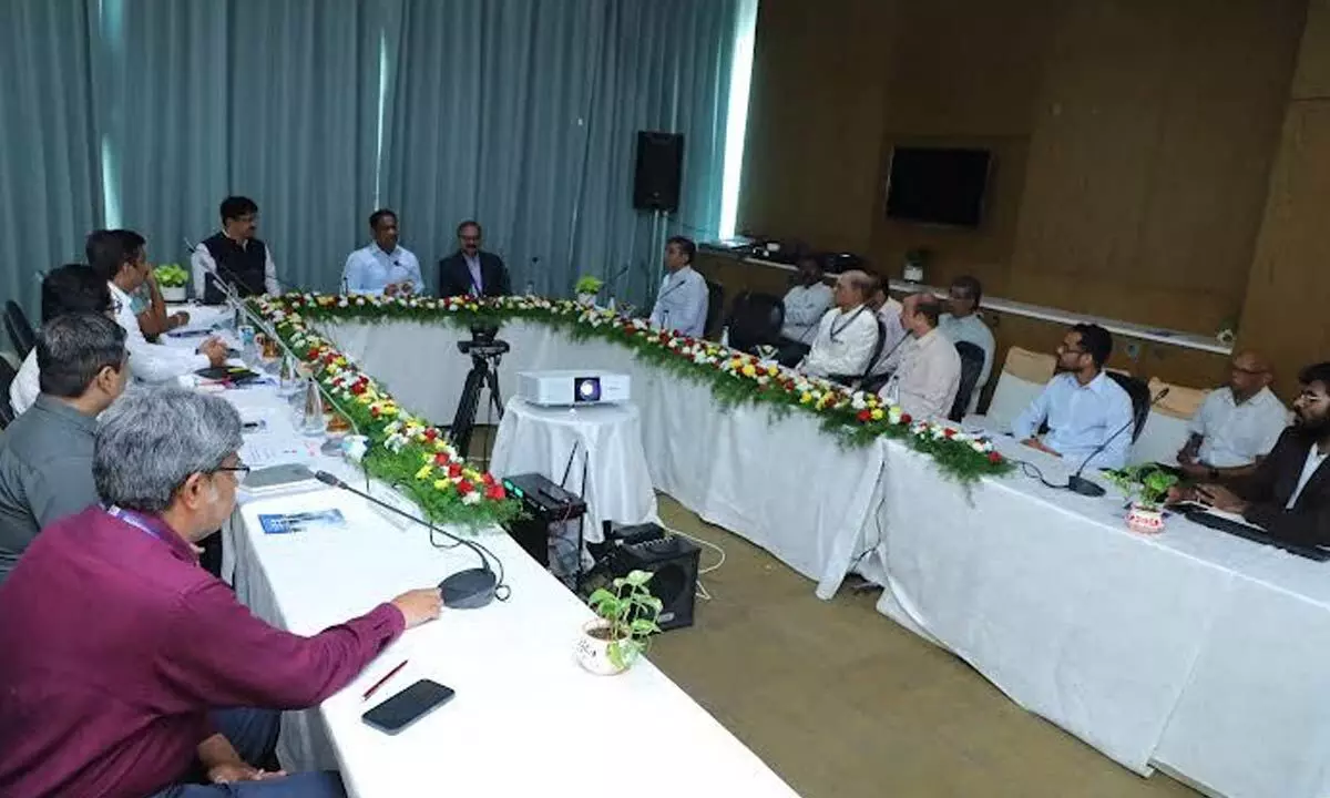 Chairperson of VPA M Angamuthu along with other officials at the ‘NAVIC Cell 21’ meeting held in Visakhapatnam on Friday.