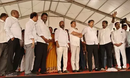 Information Technology and Industries Minister D Sridhar Babu overseeing arrangements for the ‘Praja Palana Vijayotsavalu’ celebrations, to be addressed by Chief Minister A Revanth Reddy, at the Arts and Science College grounds in Warangal on Monday 	                  Photos: G Shyam Kumar