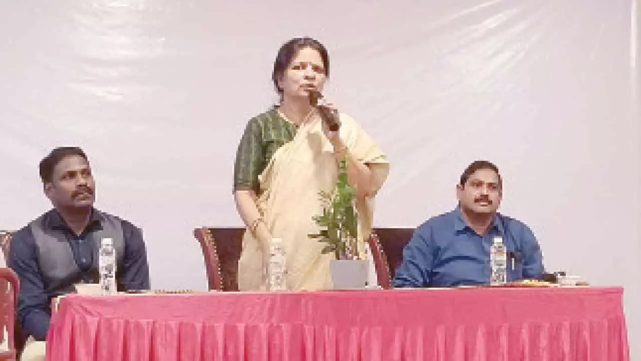 Commissioner of Health and Family Welfare Vakati Karuna delivering inaugural speech at the workshop for TB Prevention Officers at Mangalagiri on Tuesday