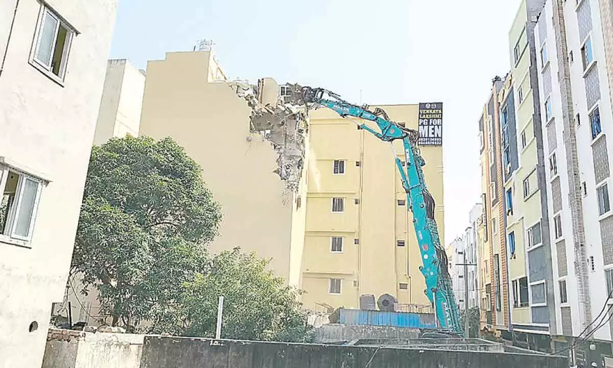 HYDRA demolishes tilted building near Gachibowli