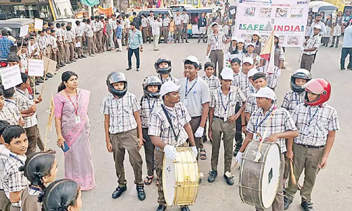 Sri Chaitanya students take out rally