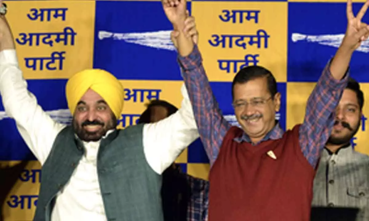 AAP celebrates Punjab wins, Kejriwal greets newly elected MLAs