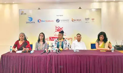 Fest directors sharing the details of the ‘Vizag Junior Literature Fest-2024’ in Visakhapatnam.