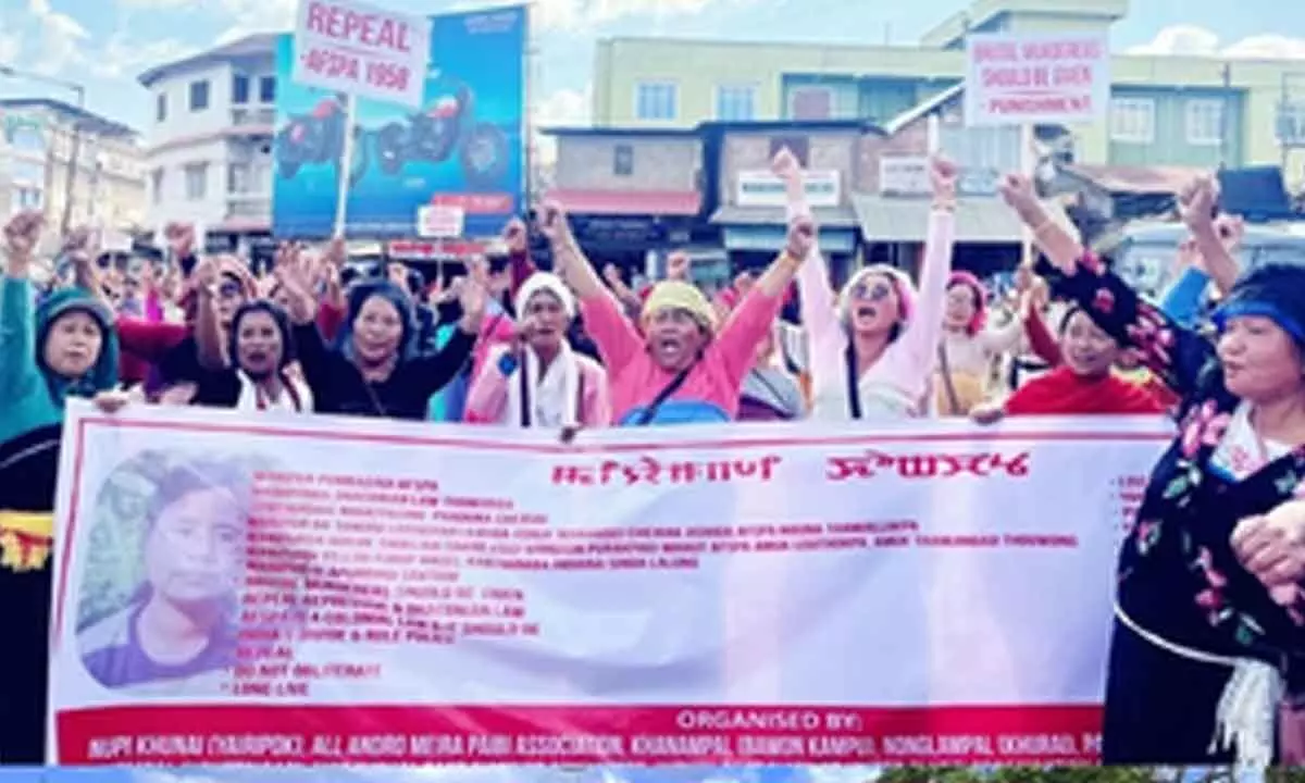 Women’s protest rally in Imphal against re-imposition of AFSPA in 6 police station areas