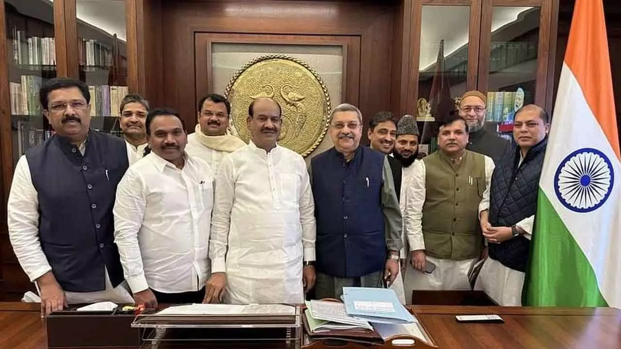 Members of the Waqf Board JPC with Speaker Om Birla on Monday