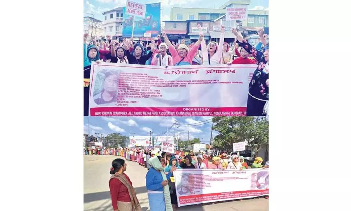 Women’s protest rally in Imphal against re-imposition of AFSPA in 6 police station areas