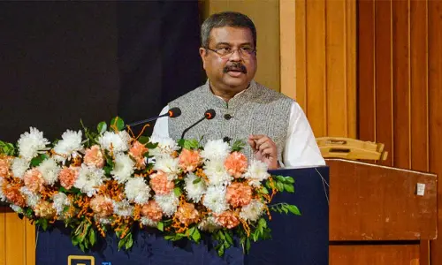 Union Education Minister Dharmendra Pradhan speaks at the unveiling of TheTeacher App, in New Delhi on Monday