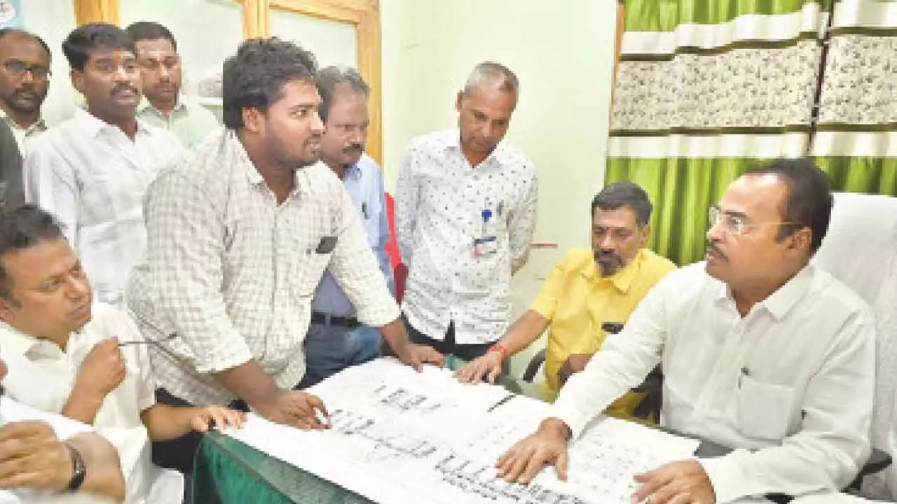 MLA Arani Srinivasulu holding a meeting with officials of the Endowments Department in Tirupati on Tuesday